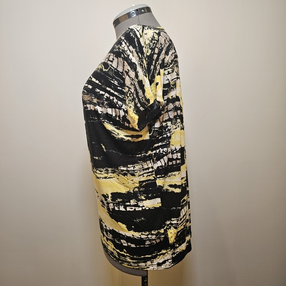 Kensie black yellow viscose knit drop shoulder round neck top women size L US - Picture 3 of 6